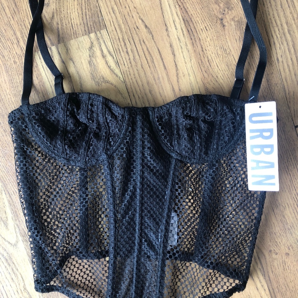 NWT out from under black fishnet corset size small
